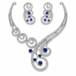 Asymmetric Spiral and Scroll Necklace with Matching Drop Earrings – 925 Sterling Silver – Silver Tone