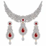 Scrollwork Necklace with Layered Teardrop Pendant and Long Drop Earrings – 925 Sterling Silver – Silver Tone