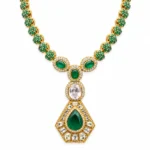 Floral Link Necklace with Geometric Teardrop Pendant – 925 Sterling Silver – Gold Plated / Antique Color