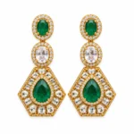 Floral Link Necklace with Geometric Teardrop Pendant – Gold and Green High Quality Zircon – additional image 2