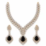 Marquise Link Necklace with Black Teardrop Pendant – 925 Sterling Silver – Deep Rhodium Plated