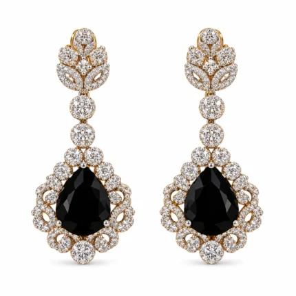Marquise Link Necklace with Black Teardrop Pendant – Black and Silver High Quality Zircon – additional image 2