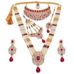 Pearl Multi-Strand Bridal Set with Choker and Pendant Necklace – 925 Sterling Silver – Gold Plated / Antique Color