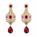 Pearl Multi-Strand Bridal Set with Choker and Pendant Necklace – Gold and Red High Quality Zircon & Pearl