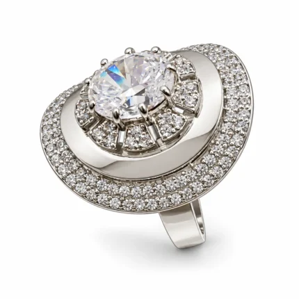 Oval Solitaire Halo – Silver and White High Quality Zircon – additional image 2