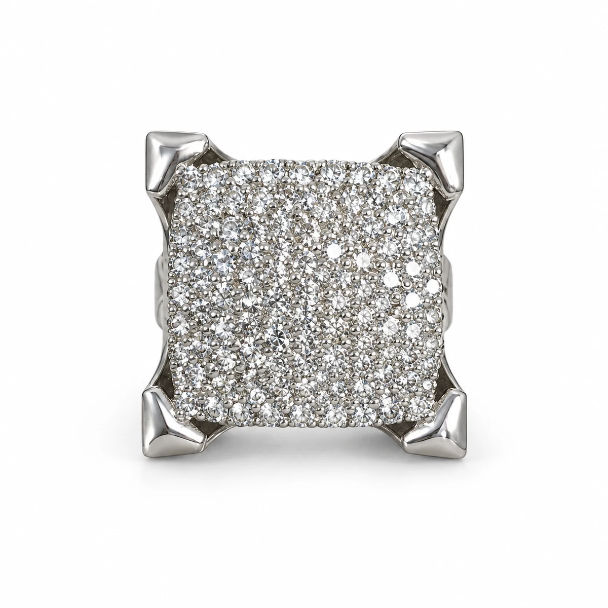 925 Sterling Silver White Zircon Square Micro Pave Ring – 12 g – Main Image Square Micro Pave – 925 Sterling Silver – Deep Rhodium Plated – Silver and White High Quality Zircon