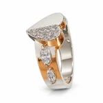Half Heart – 925 Sterling Silver – Deep Rhodium Plated – Silver and White High Quality Zircon