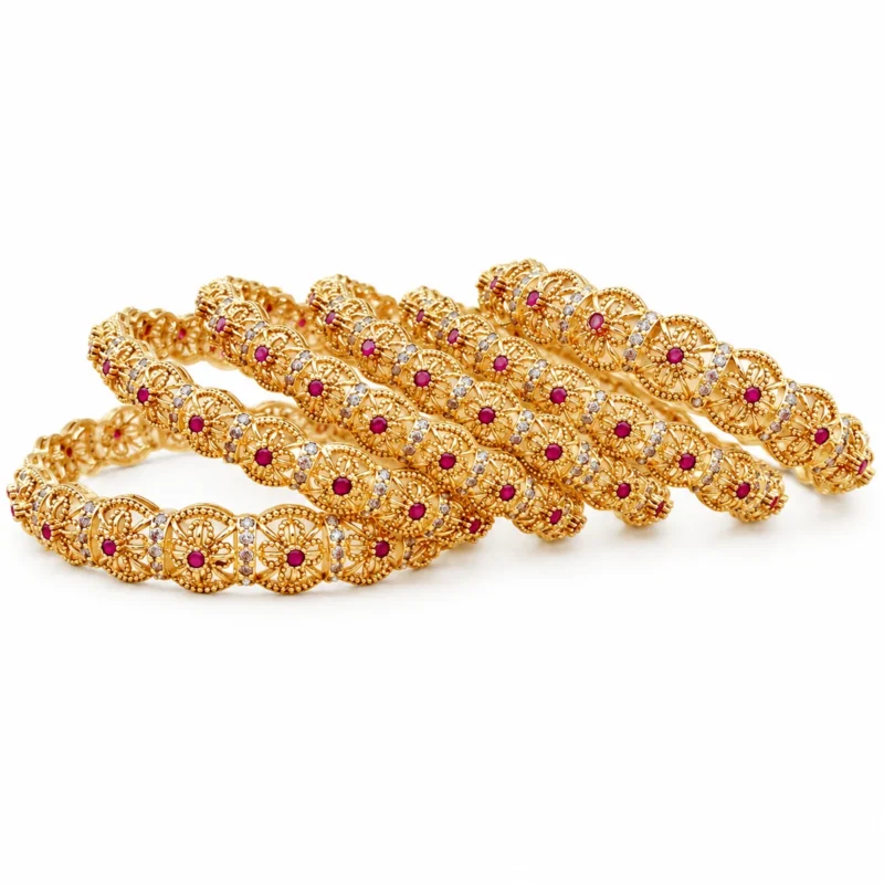 Antique Floral Bangle &ndash; Antique Gold and Red High Quality Zircon &ndash; additional image 2