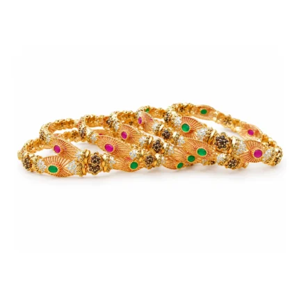Antique Floral Bangle Set – Antique Gold and Green High Quality Zircon – additional image 2