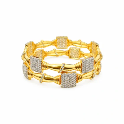Square Pavé Zircon Bangles – Gold and White High Quality Zircon – additional image 2