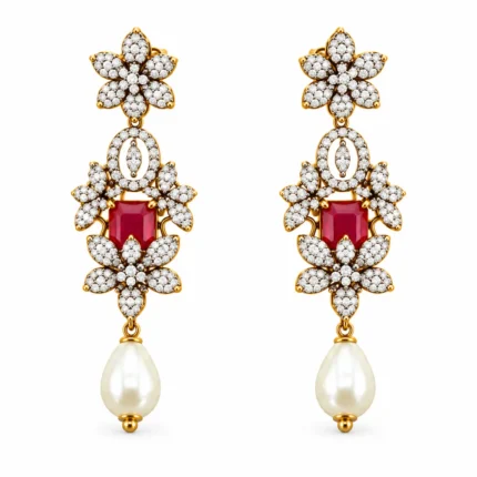 Floral Bridal – Gold and Red Ruby-Coloured Stones & Pearl – additional image 2