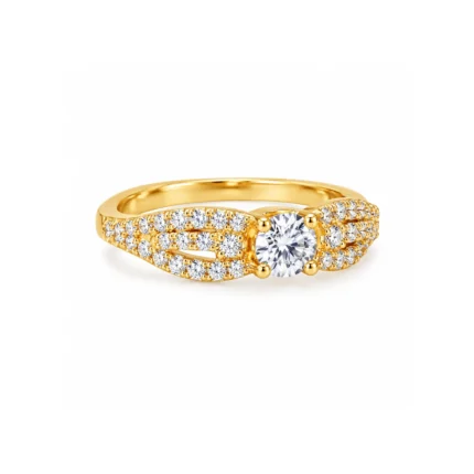 Split Shank Solitaire – 925 Sterling Silver – Gold Plated – Gold and White High Quality Zircon