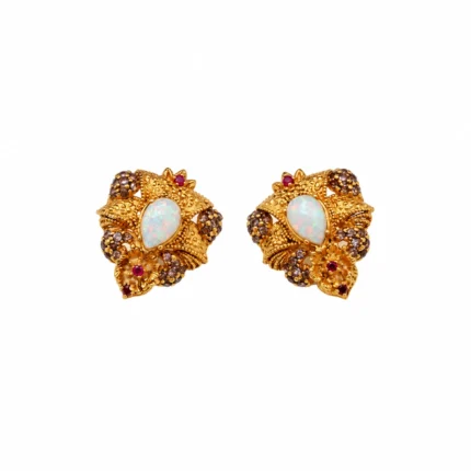 Floral Crown Pendant Set – Antique Gold and Red High Quality Zircon – additional image 2