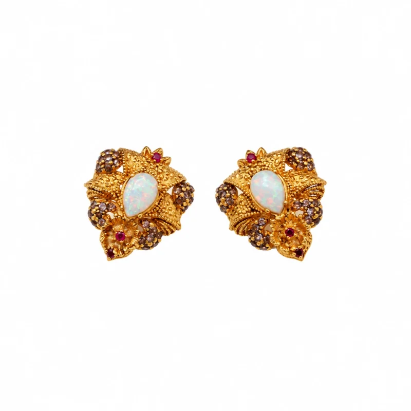 Floral Crown Pendant Set &ndash; Antique Gold and Red High Quality Zircon &ndash; additional image 2