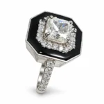 Octagonal Art Deco – 925 Sterling Silver – Deep Rhodium Plated – Black and Silver High Quality Zircon