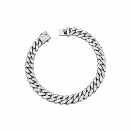 Pavé Zircon Cuban Link Chain with Box Clasp – 925 Sterling Silver – Deep Rhodium Plated
