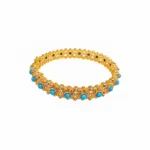 Gold plated blue floral single bangle in 925 Sterling Silver, 12 g