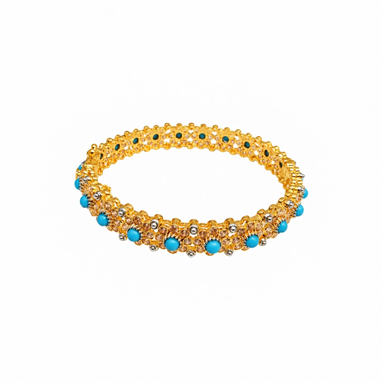 gold-plated-blue-floral-single-bangle-zj-bg-17453-main Gold plated blue floral single bangle in 925 Sterling Silver, 12 g