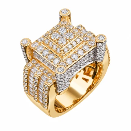 Square Pyramid and Tower Geometric Statement Ring – 925 Sterling Silver – Gold Plated – Gold and Silver High Quality Zircon
