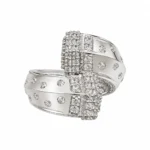 Studded Ring – 925 Sterling Silver – Deep Rhodium Plated – Silver and White High Quality Zircon