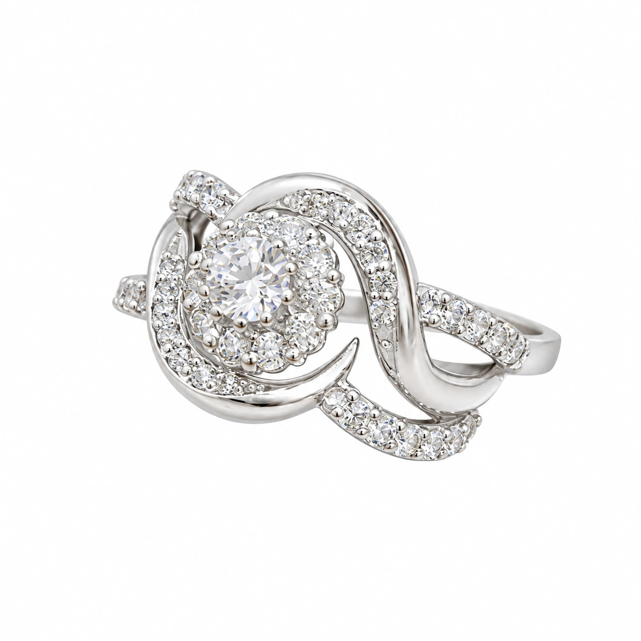 "rhodium white zircon swirl halo ring zj rng 17017 main 925 silver jewelry Karachi". rhodium white zircon swirl halo ring zj rng 17017 main