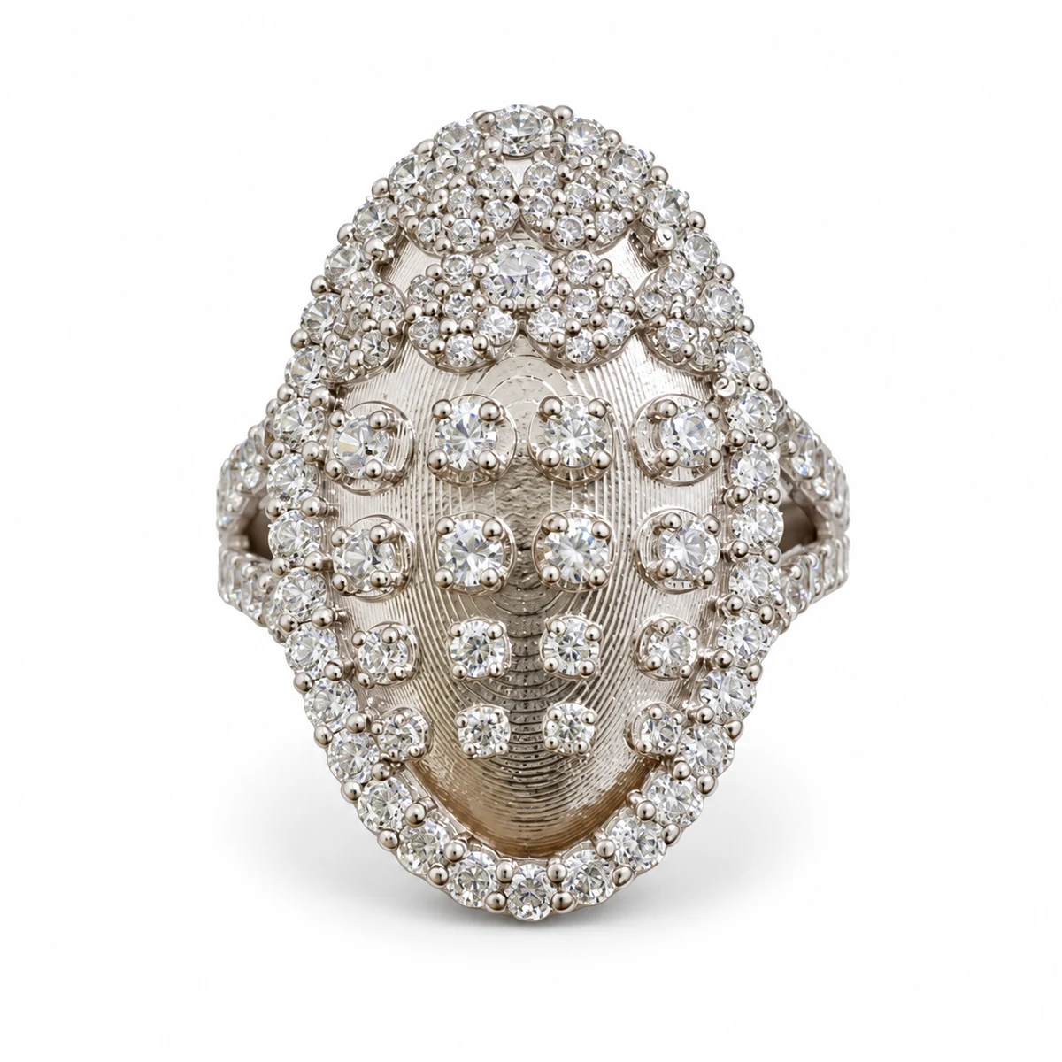925 Sterling Silver White Zircon Oval Pave Statement Ring – 6 g – Main Image Oval Pave – 925 Sterling Silver – Deep Rhodium Plated – Silver and White High Quality Zircon