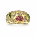 Wide Band – 925 Sterling Silver – Gold Plated – Gold and Green High Quality Zircon