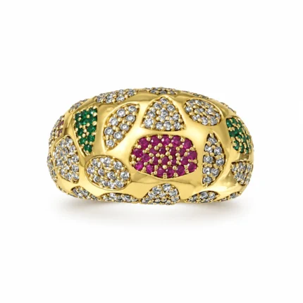 Wide Band – 925 Sterling Silver – Gold Plated – Gold and Green High Quality Zircon