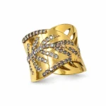 Wide Leaf Pattern – 925 Sterling Silver – Gold Plated – Gold and White High Quality Zircon