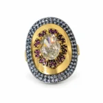 Oval Cluster – 925 Sterling Silver – Gold Plated – Gold and Red High Quality Zircon