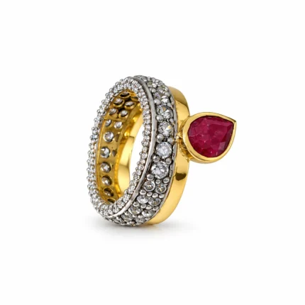 Bypass – 925 Sterling Silver – Gold Plated – Gold and Red High Quality Zircon