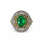 Oval Halo – 925 Sterling Silver – Gold Plated – Gold and Green High Quality Zircon