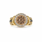 Round Halo – 925 Sterling Silver – Gold Plated – Brown and Gold High Quality Zircon