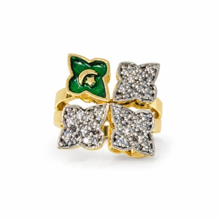 Clover – 925 Sterling Silver – Gold Plated – Gold and Green High Quality Zircon