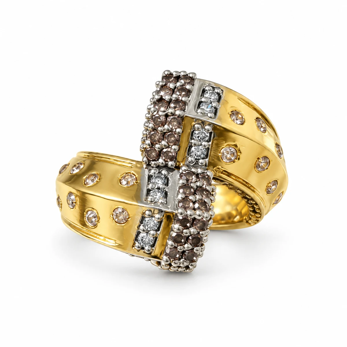 Gold Plated White Zircon Three Row Ring, 8 g – Main Image Three Row Pave – 925 Sterling Silver – Gold Plated – Gold and White High Quality Zircon