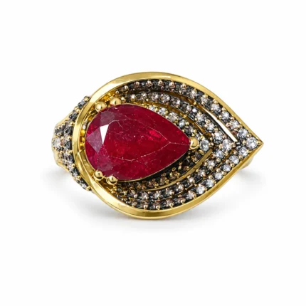Pear Halo – 925 Sterling Silver – Gold Plated – Gold and Red High Quality Zircon
