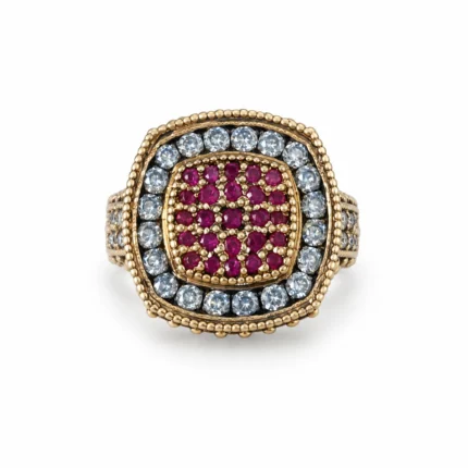 Cushion Cluster Halo – Gold and Red High Quality Zircon – additional image 2
