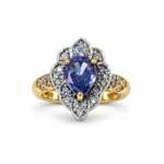 Oval Halo – 925 Sterling Silver – Gold Plated – Blue and Gold High Quality Zircon