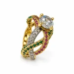 Twisted Pave – 925 Sterling Silver – Gold Plated – Gold and Green High Quality Zircon
