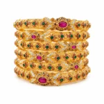 Antique Floral Bangle Set – 925 Sterling Silver – Gold Plated – Gold and Green High Quality Zircon