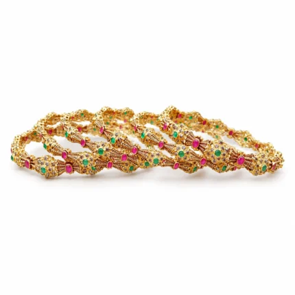 Antique Floral Bangle Set – Antique Gold and Pink High Quality Zircon – additional image 2
