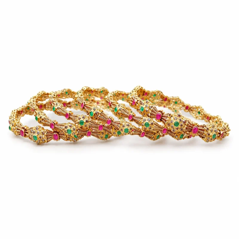 Antique Floral Bangle Set &ndash; Antique Gold and Pink High Quality Zircon &ndash; additional image 2
