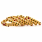 Antique Floral Bangle Set – Gold and Green High Quality Zircon – additional image 2