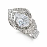 Pear Double Halo – 925 Sterling Silver – Deep Rhodium Plated – Silver and White High Quality Zircon