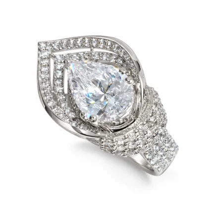 Pear Double Halo – 925 Sterling Silver – Deep Rhodium Plated – Silver and White High Quality Zircon