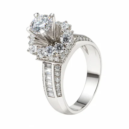 Halo Ring – 925 Sterling Silver – Deep Rhodium Plated – Silver and White High Quality Zircon