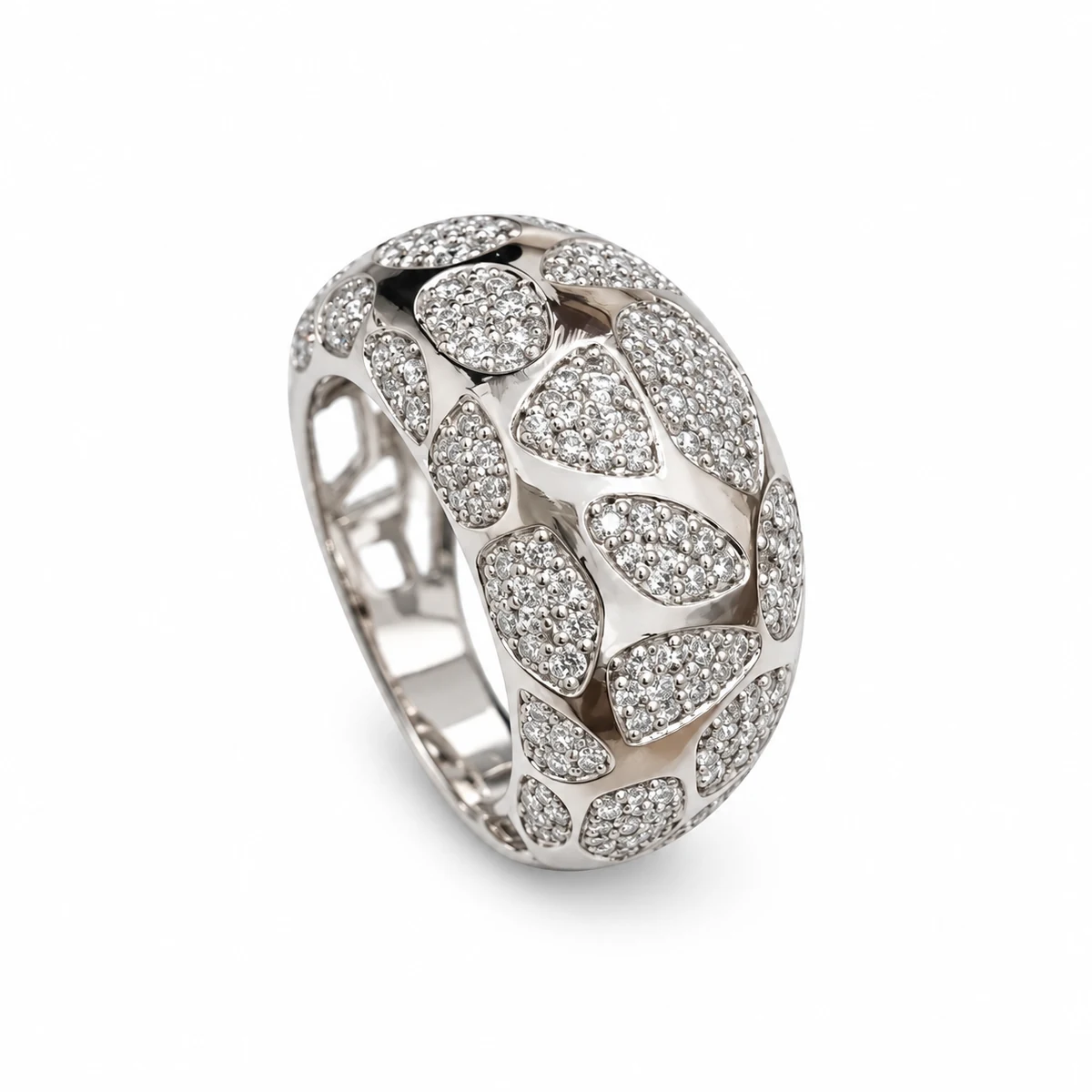 925 Sterling Silver White Zircon Wide Pattern Band Ring – 10 g – Main Image Wide Pattern Band – 925 Sterling Silver – Deep Rhodium Plated – Silver and White High Quality Zircon