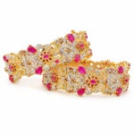 Antique Floral Bangle Set – Antique Gold and Pink High Quality Zircon – additional image 2