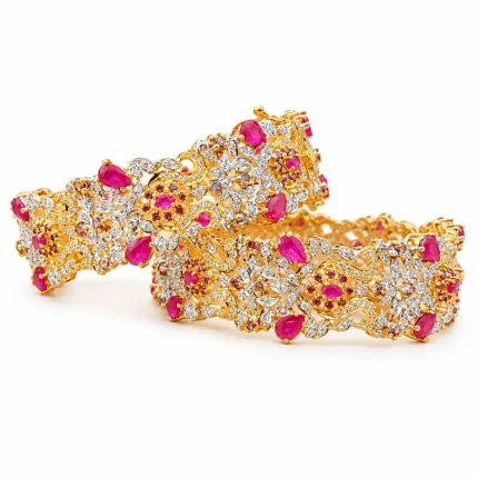 Antique Floral Bangle Set – Antique Gold and Pink High Quality Zircon – additional image 2