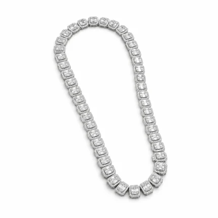 Square Halo – 925 Sterling Silver – Deep Rhodium Plating – Silver and White High Quality Zircon